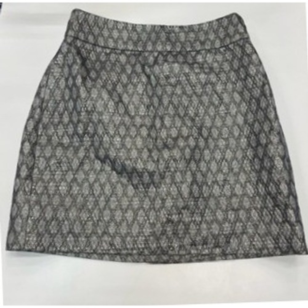 J.Crew Metallic Wool Silk Diamond Jacquard Mini Skirt Silver Black Size 0